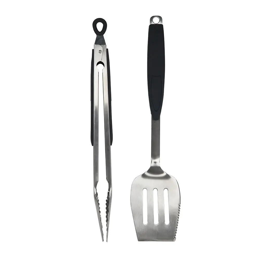 Mr. Bar-B-Q 2 Piece Grill Set Easy Grip Steel Locking Tongs And Spatula 02939Y 1