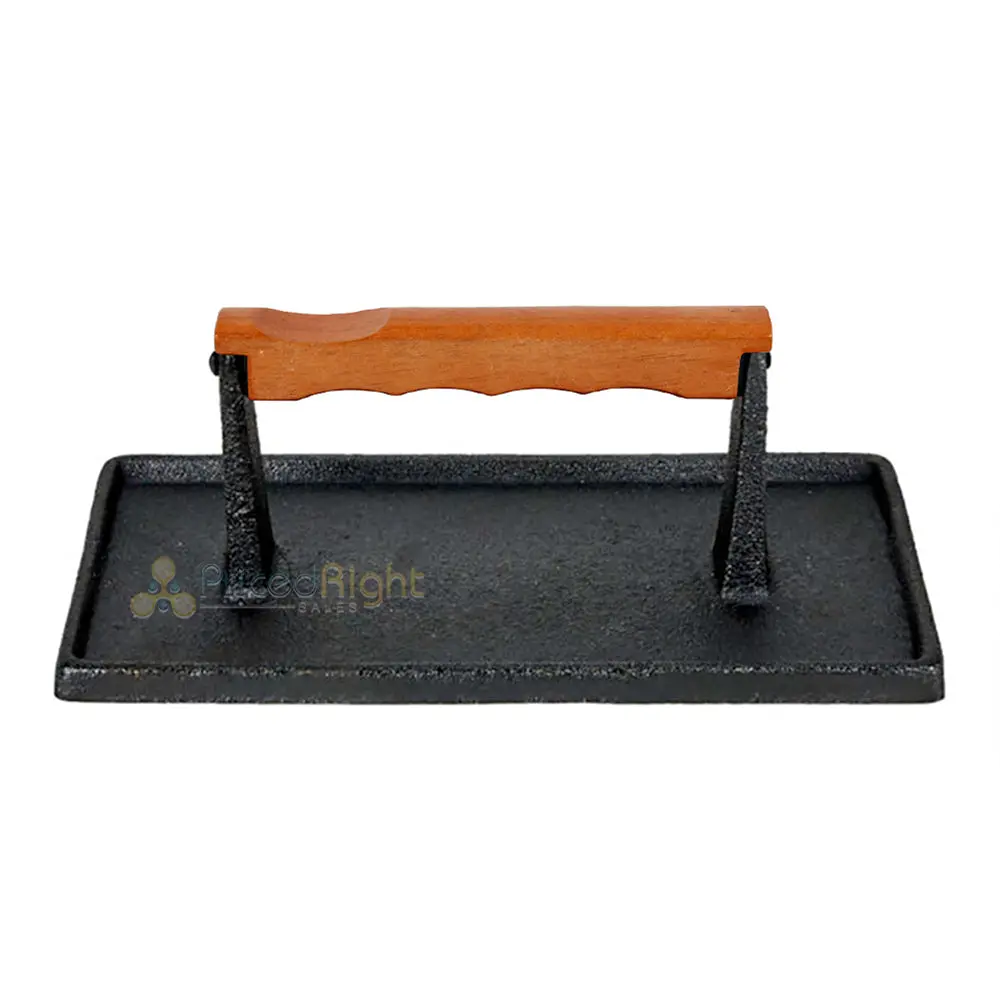 Mr Bar-B-Q Cast Iron Grill Press 9 X 4.5 Inch Rectangle W/ Stay-Cool Wood Handle 1