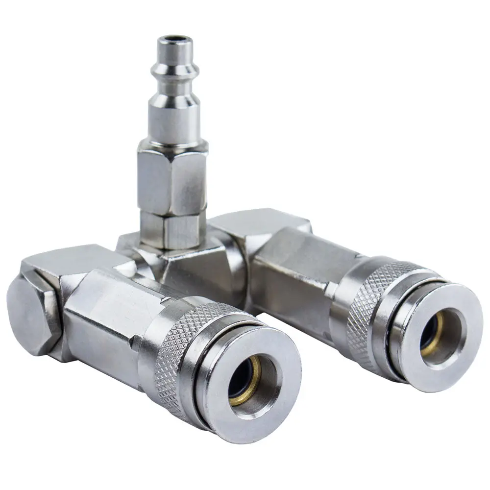 Two Way Air Hose Compressor Swivel Splitter 1/4" Npt 360 Degrees Connector 1
