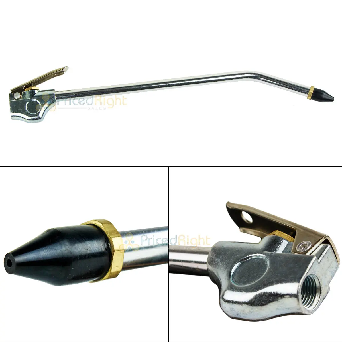 12" Inch Blow Gun Compressed Air Blowgun Tool 1/4" Npt Rubber Tip Curved 1