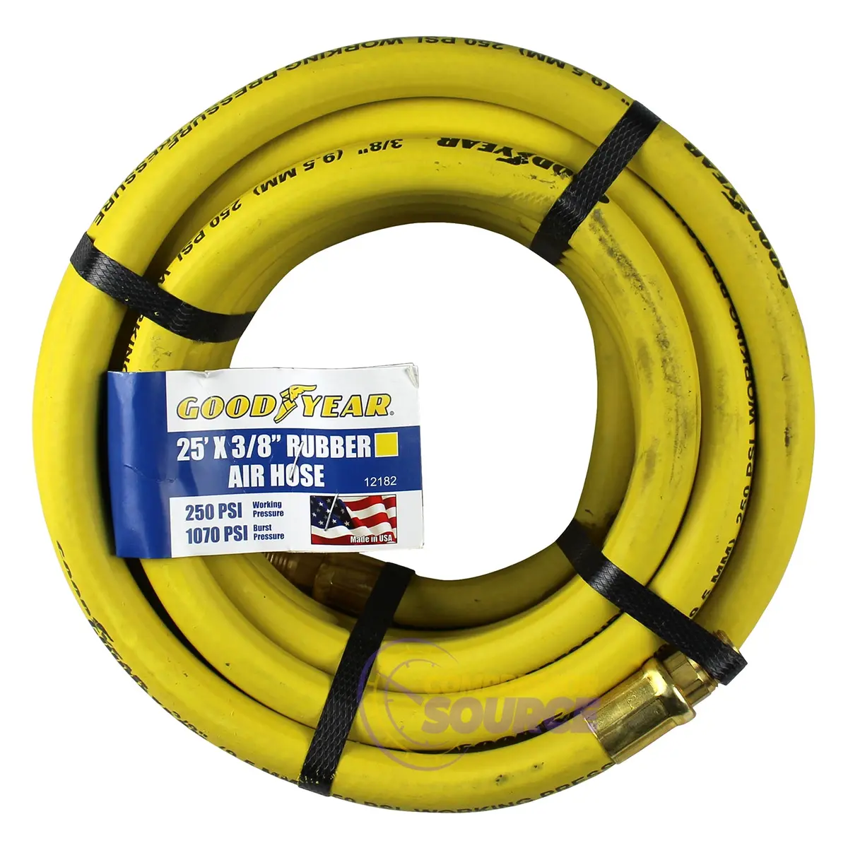 Goodyear 25 Ft X 3/8 In Rubber Air Hose 250 Psi Max Pressure 1/4" Npt Fittings 1