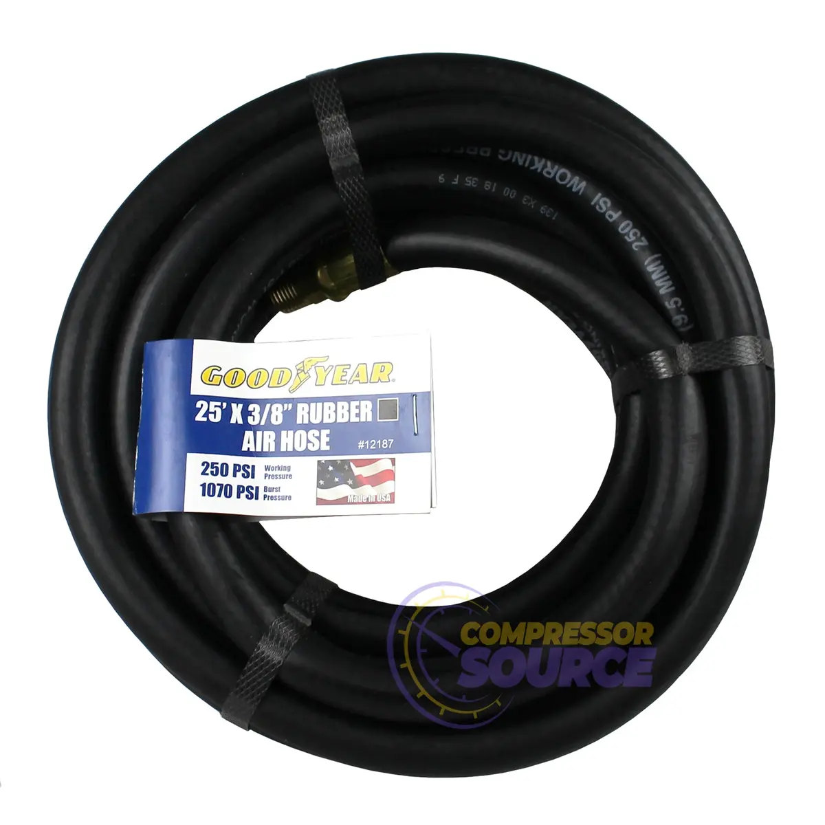 Goodyear 25' X 3/8" Rubber Air Hose 250 Psi Air Compressor Hose Usa Made 12187 1