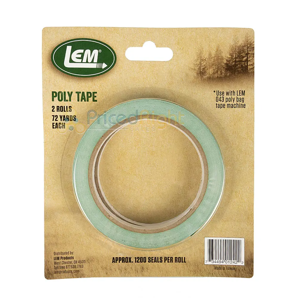 Lem Poly Bag Sealer Tape 3/8" X 72 Yards (2 Pack) Green 1200 Seals Per Roll 1