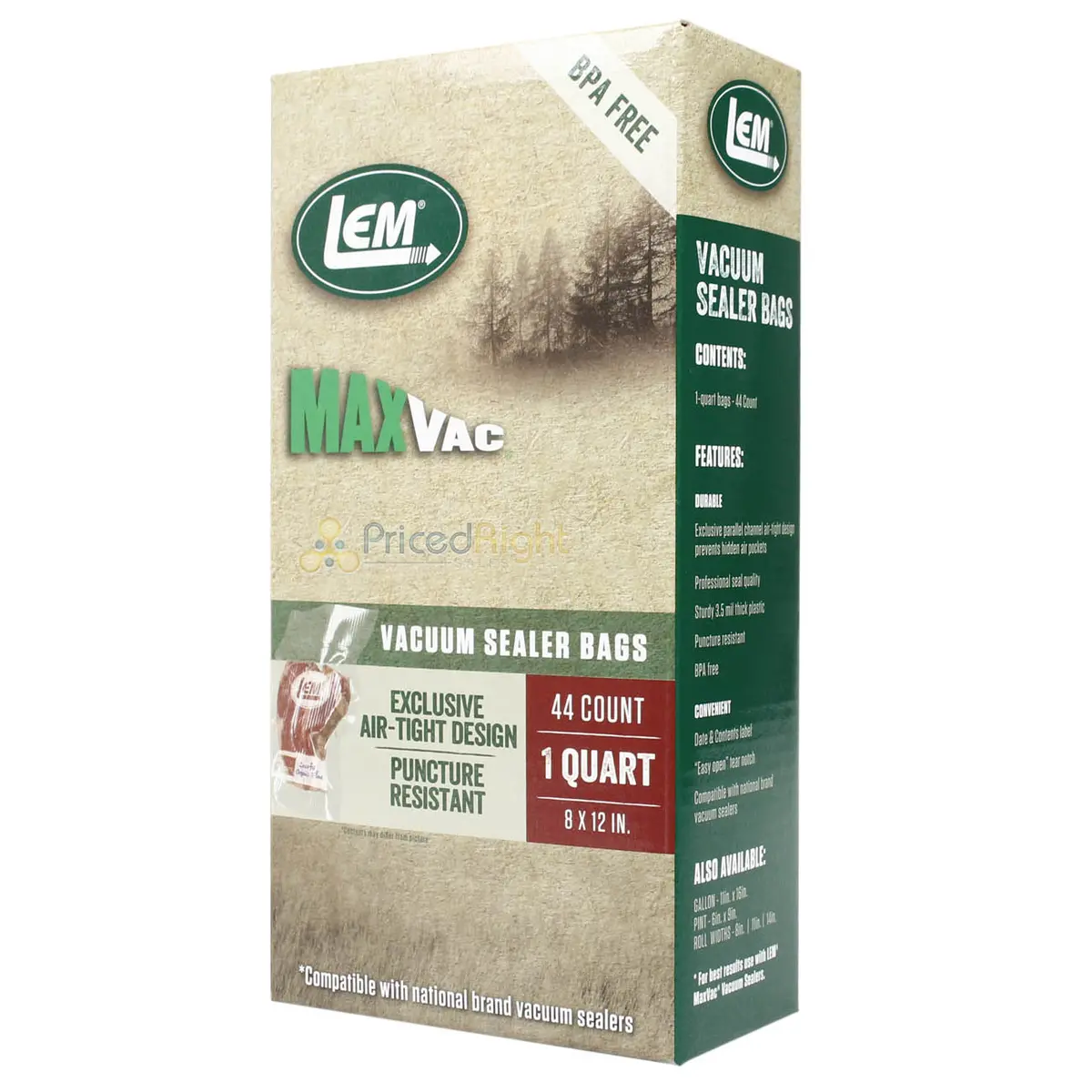 Lem Maxvac 44 Count 8" X 12" Quart Size Sturdy Vacuum Sealer Bags Bpa Free 1387 1