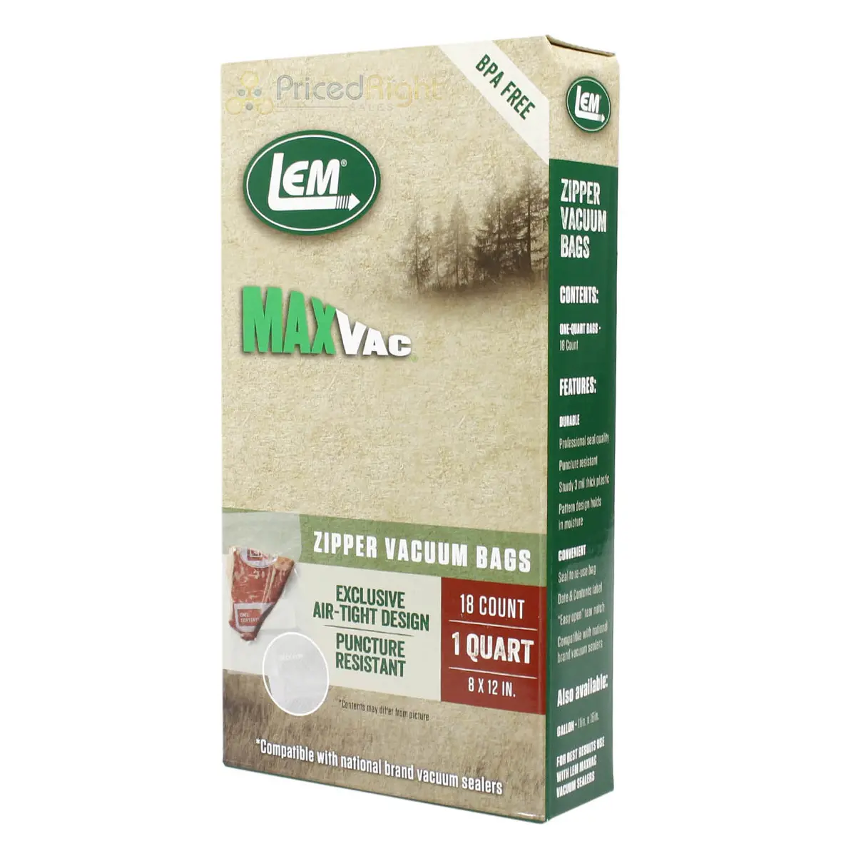 Lem Maxvac 18 Count 8" X 12" Quart Air Tight Vacuum Bags With Zipper Top 1590 1