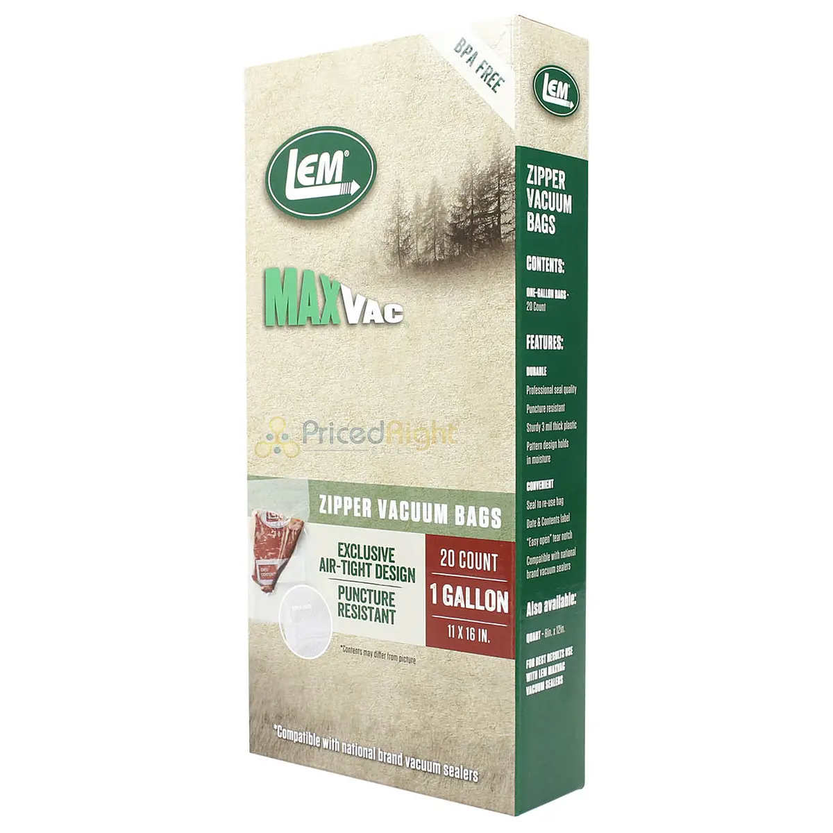 Lem Maxvac 20 Count 11" X 16" Gallon Air Tight Vacuum Bags With Zipper Top 1591 1