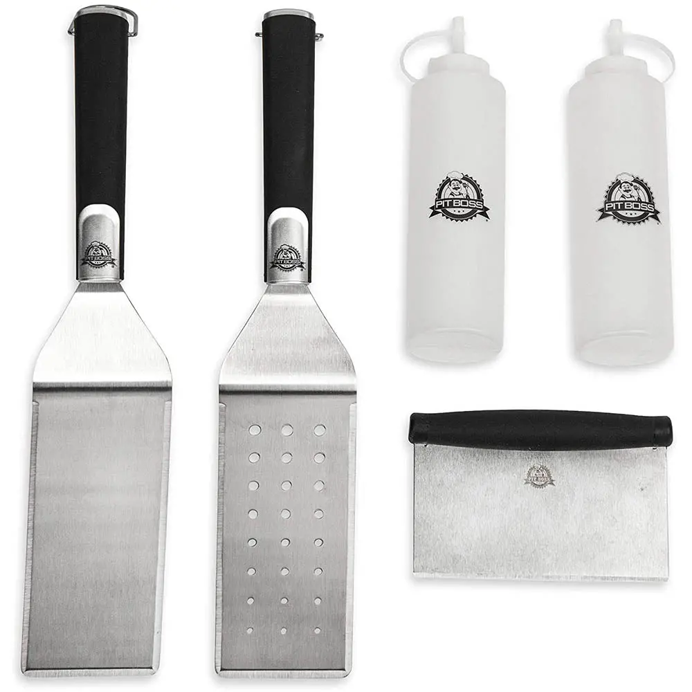 Pit Boss Deluxe 5 Piece Griddle Tool Set Accessories Kit Bottle Spatula Scraper 1