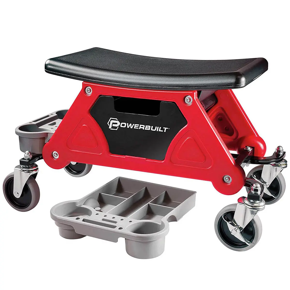Powerbuilt 18X10" Heavy Duty Rolling Garage Work Seat With Storage Trays 240036 1