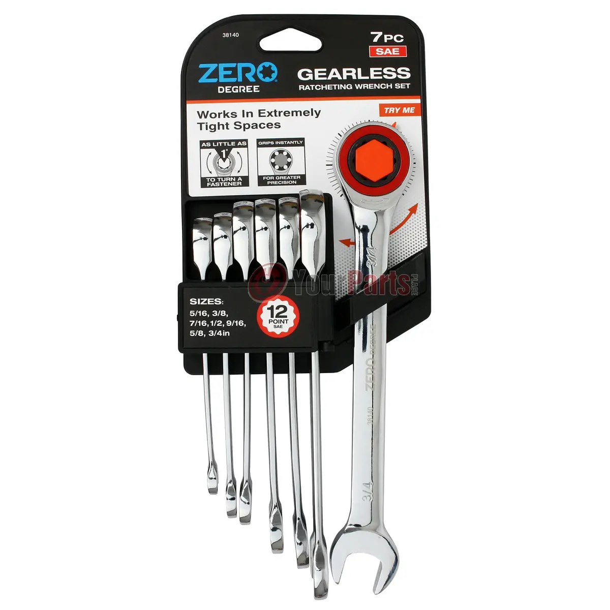 Zero Degree 7 Pc Gearless Ratcheting Wrench Set 12 Point Sae Tight Space Turn 1