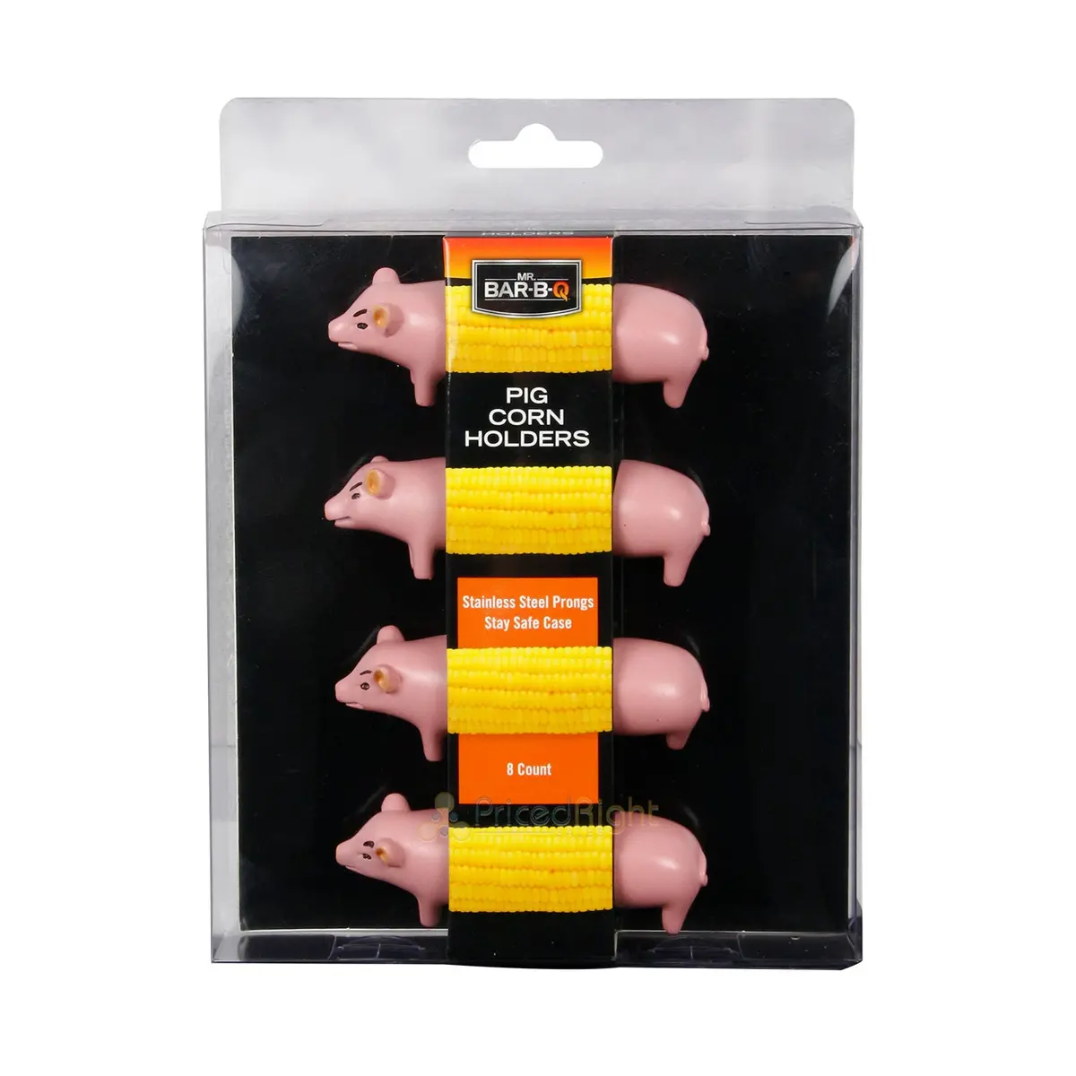 Mr Bar-B-Q Pig Corn Cob Holders Stainless Steel Prongs 4 Pairs W/ Safe Cases 1