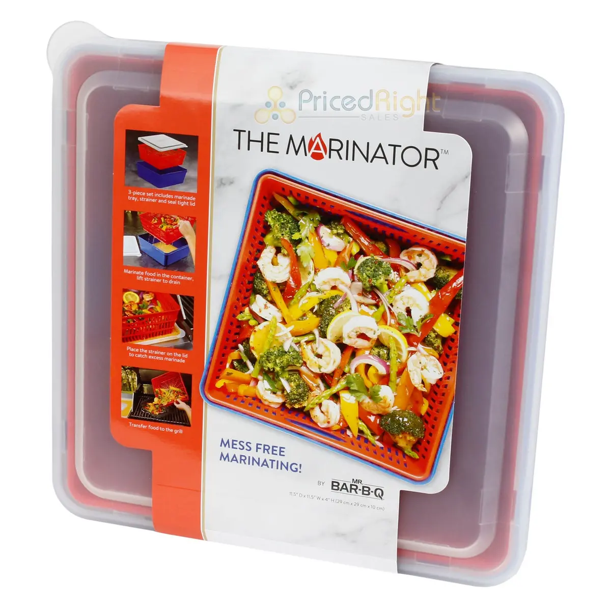 Mr Bar-B-Q The Marinator Tray & Strainer Seal Tight Lid 3 Pc Plastic 40408Y 1