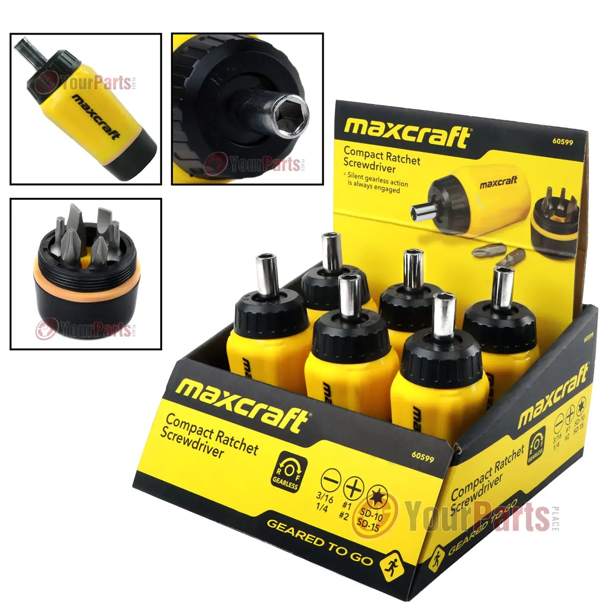 6Pk Maxcraft 60599 Gearless Stubby Ratchet Screwdriver 6 In 1 Bits Set Multi Bit 1