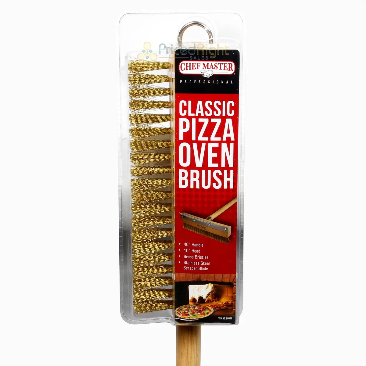 Chef Master Classic 40" Pizza Oven Brush With Scraper Wood Handle Brass Bristles 1