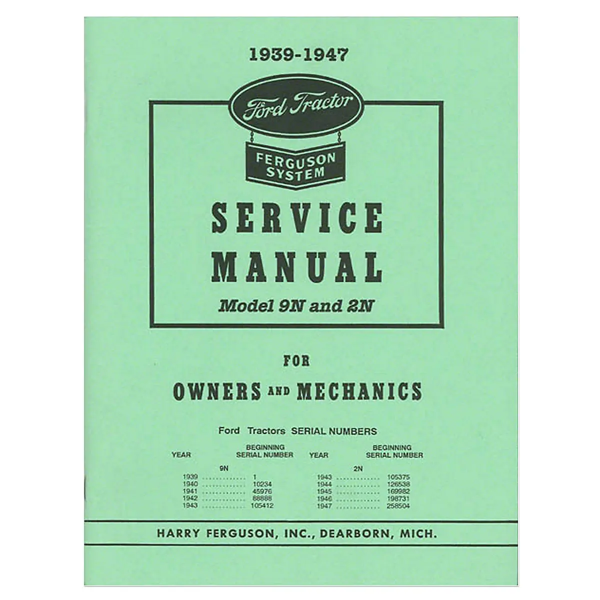 Shop Service Manual For Ford Tractor | 1939-1947 9N, 2N 1