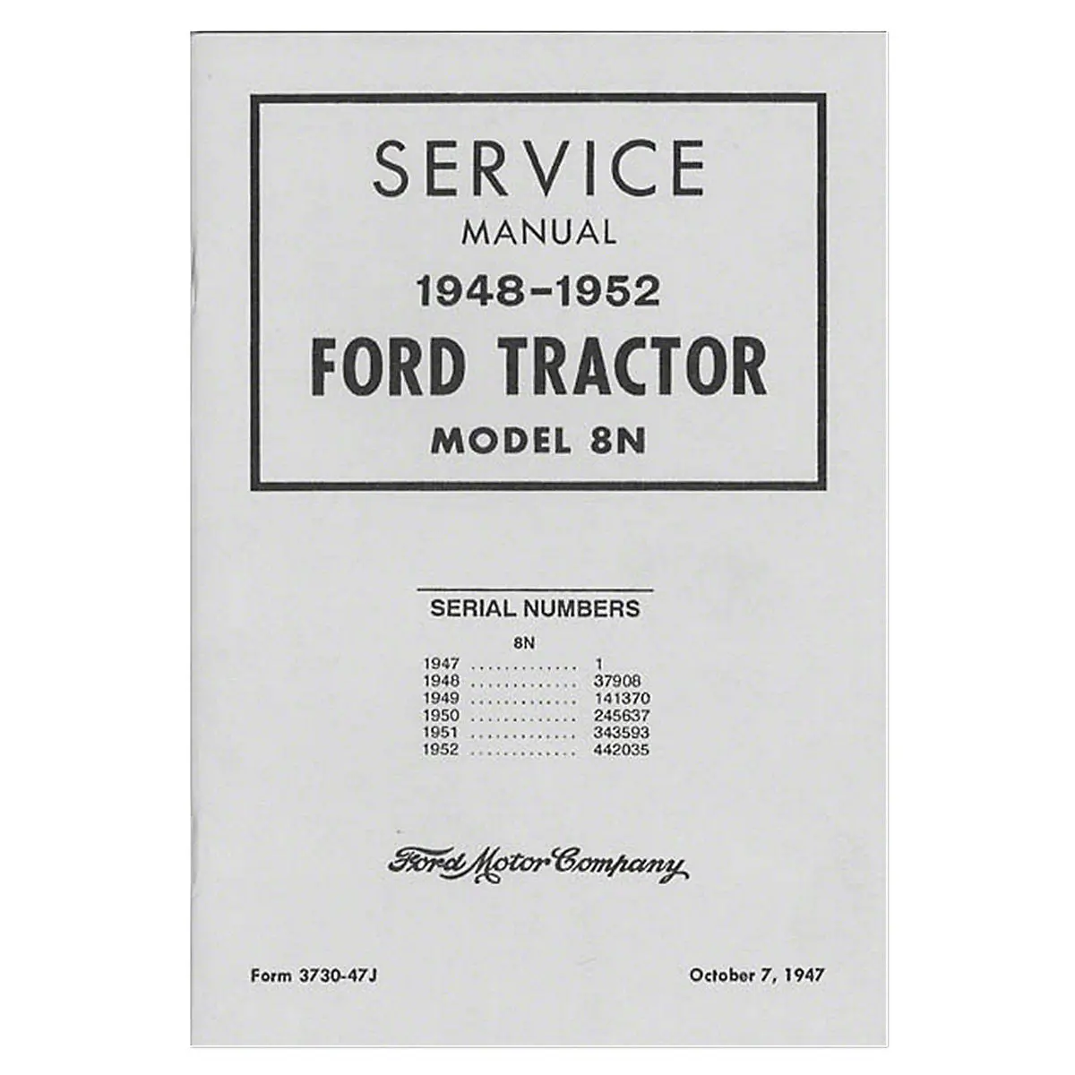 Service Manual Reprint For Ford Tractor | 1948-1952 8N 1