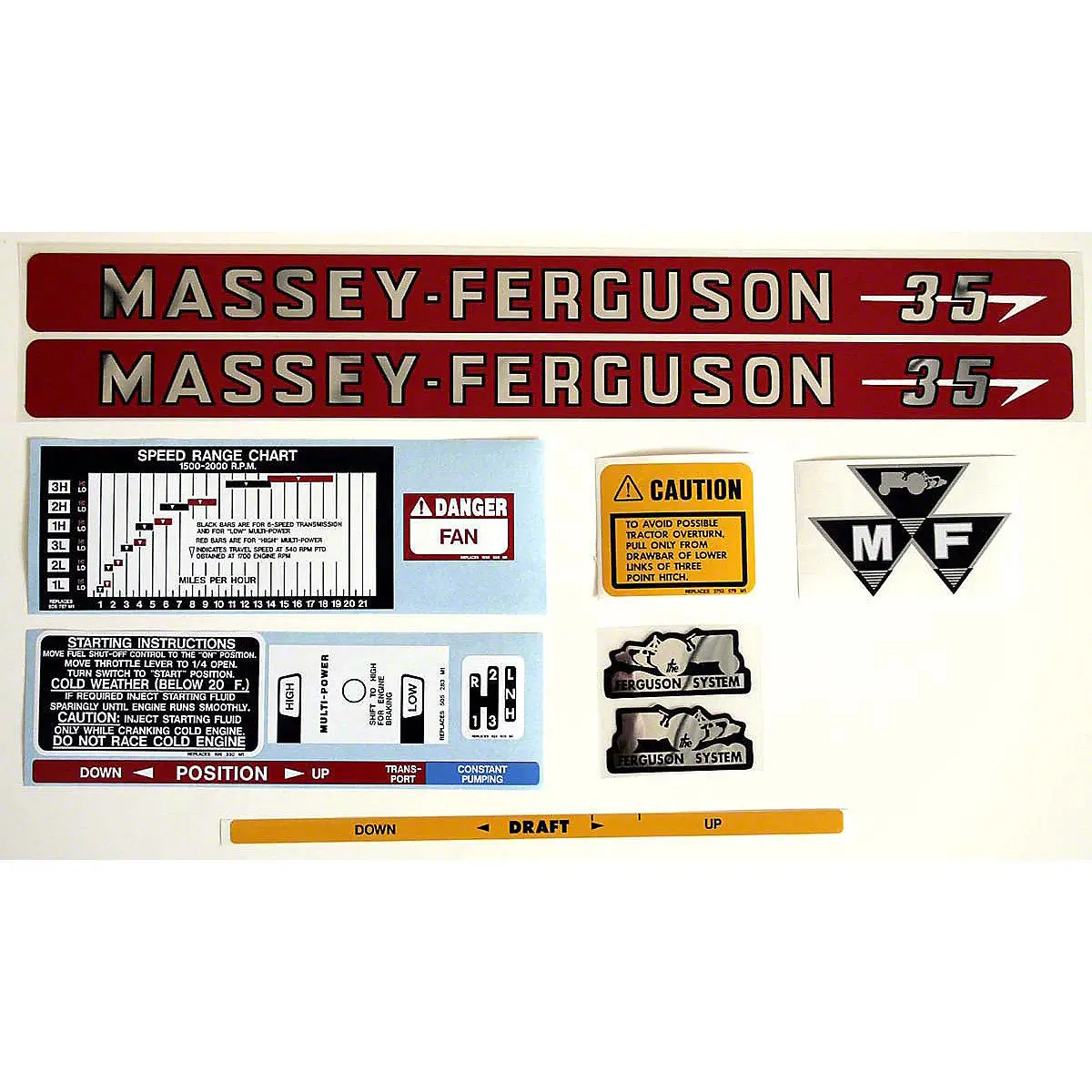 Complete Mylar Decal Set Fits Massey Ferguson 35 Tractor 1