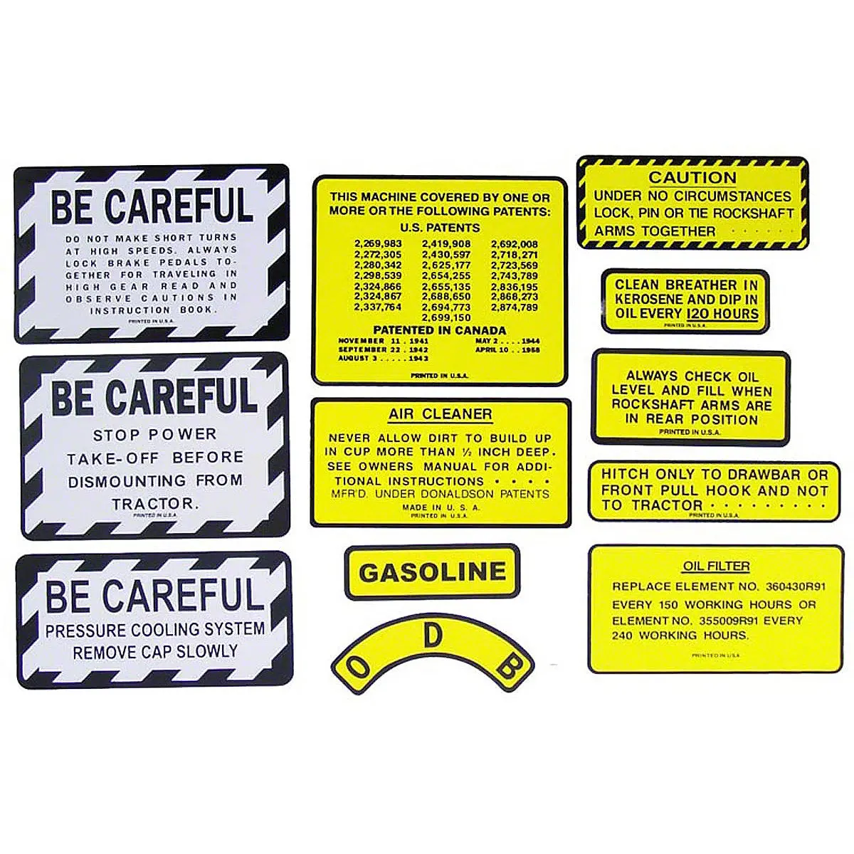 Mylar Warning & Accessory Decal Set Fits International Tractor | 100, 130, 140 1