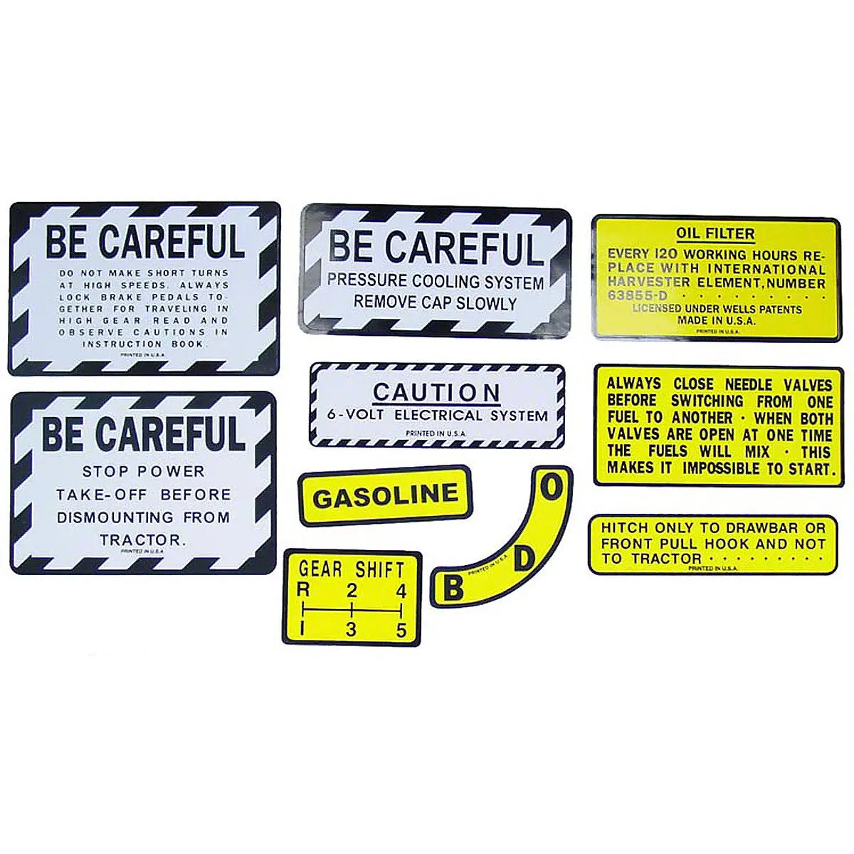 Mylar Warning & Accessory Decal Set Fits International 350 Gas Tractor 1