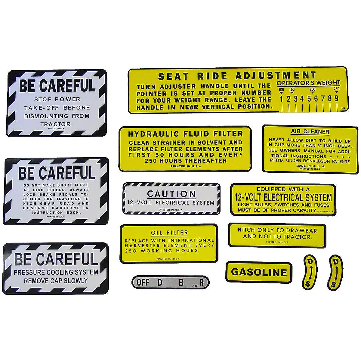 Mylar Warning & Accessory Decal Set Fits International Tractor | 560, 660 | Gas Models 1