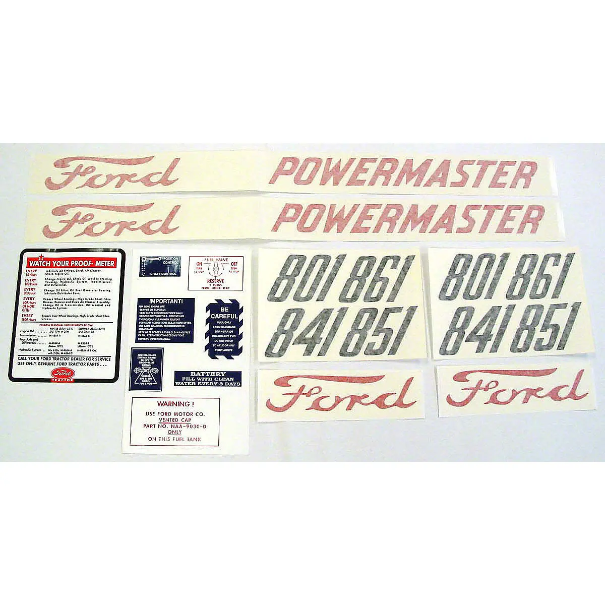 Mylar & Vinyl Decal Set Fits 1957-1962 Ford 801 Series Tractor 1