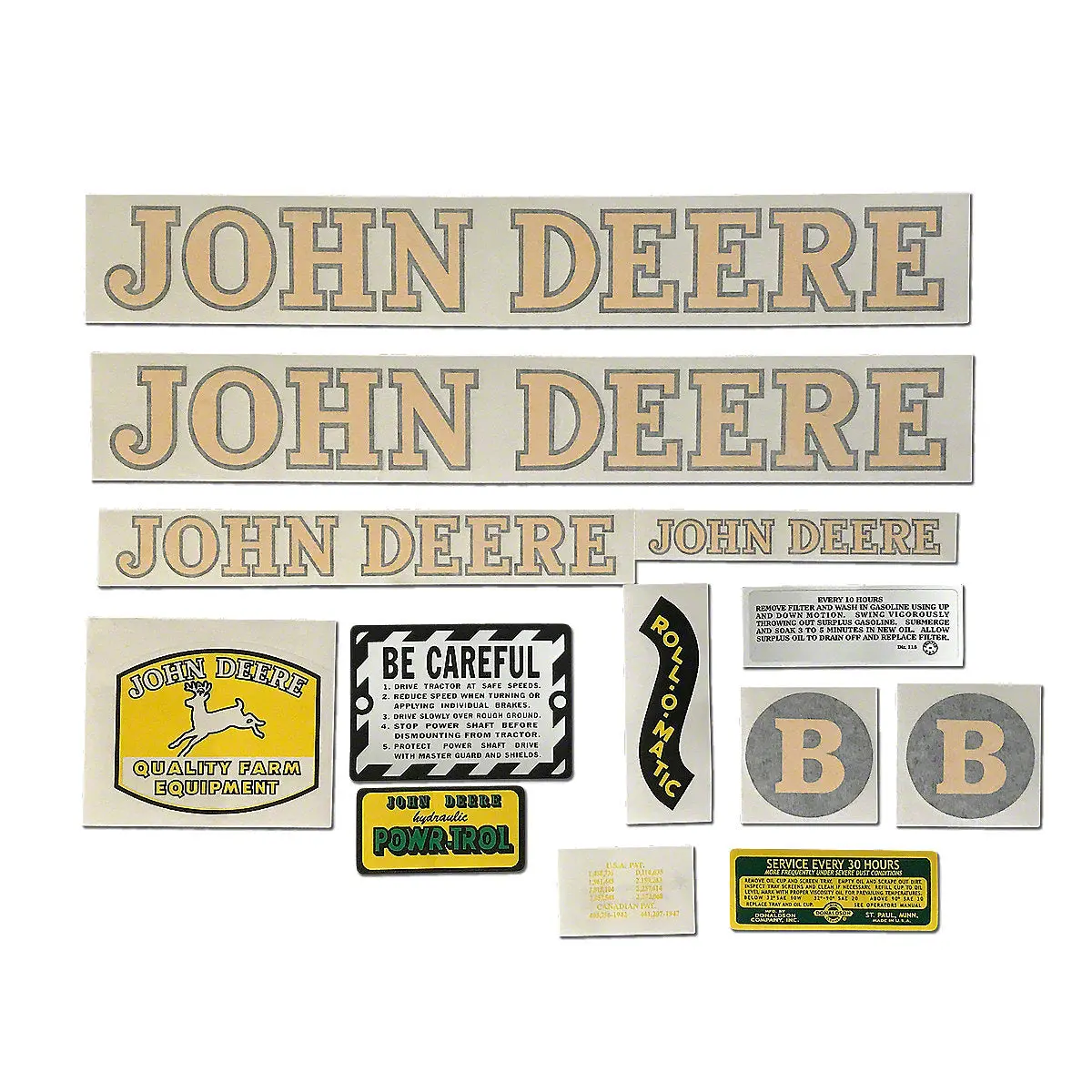 Vinyl Cut Decal Set Fits 1948-1952 John Deere B Styled Hood Tractor 1