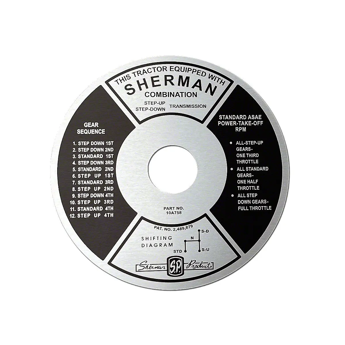 Instruction Plate Fits Ford Tractor 2N 8N 9N | Sherman Transmission 1