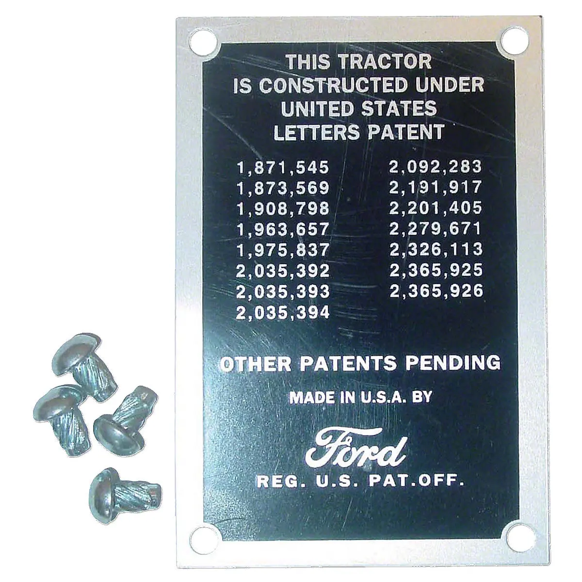 Patent Data Plate Fits Ford Tractor 8N (1947-52) | Replaces 8N14001 1