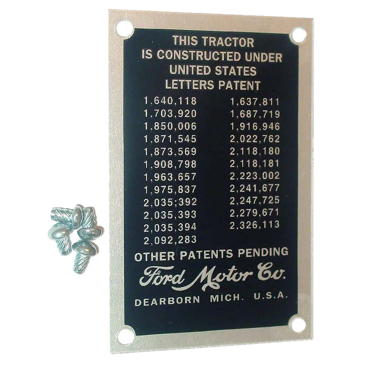 Patent Data Plate Fits Ford 2N 9N Tractor | Replaces 9N14001 1