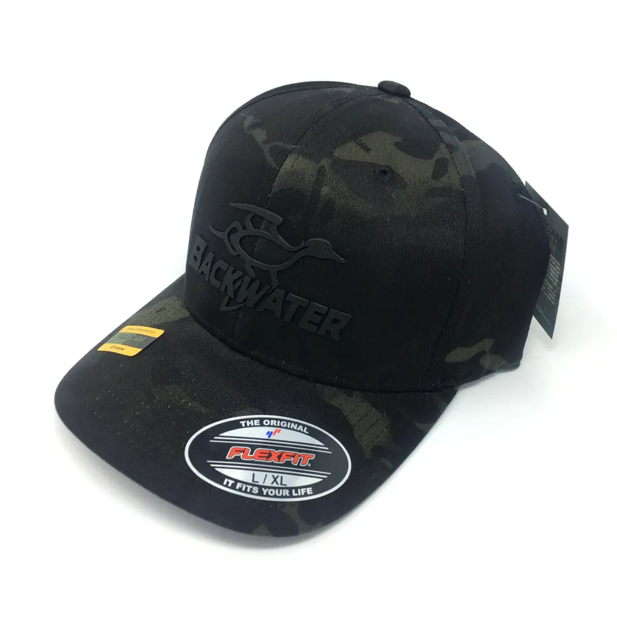 Backwater Duck Logo Multicam Black Flexfit Hat 1
