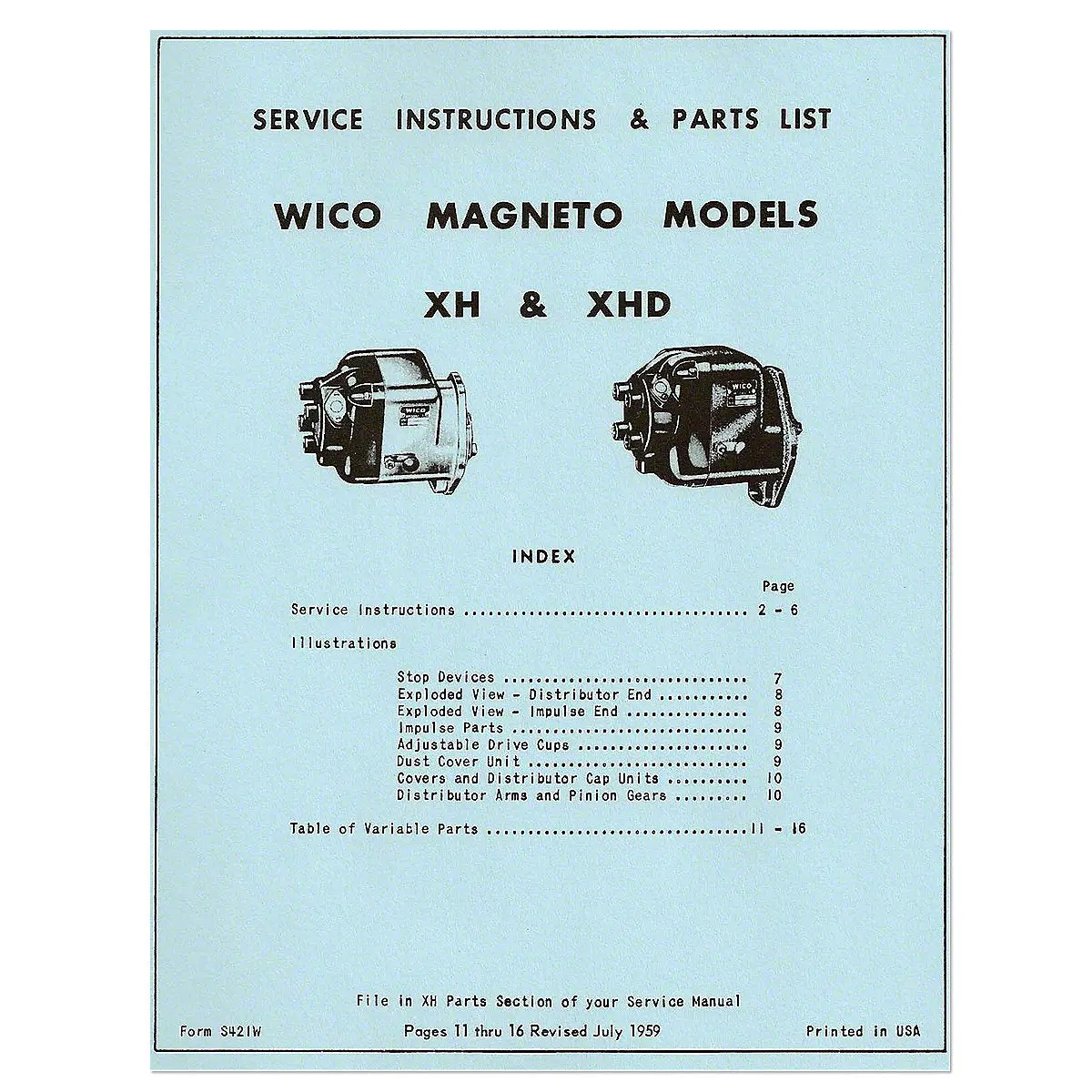 Service Instructions & Parts List For Wico Xh & Xhd Magneto For Case Tractor 1