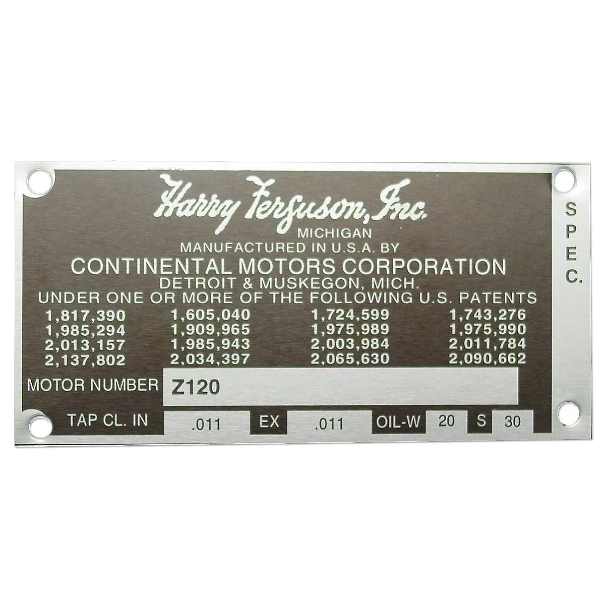 Engine Serial Number Tag W/ Rivets Fits Massey Tractor | Z120 1