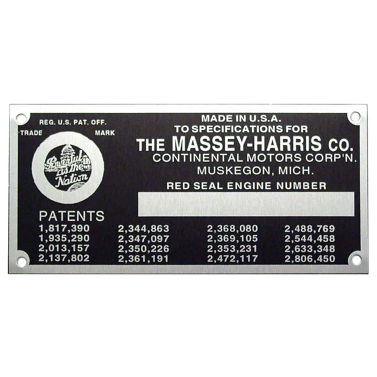 Engine Serial Number Tag With Rivets Fits Massey Tractor 1