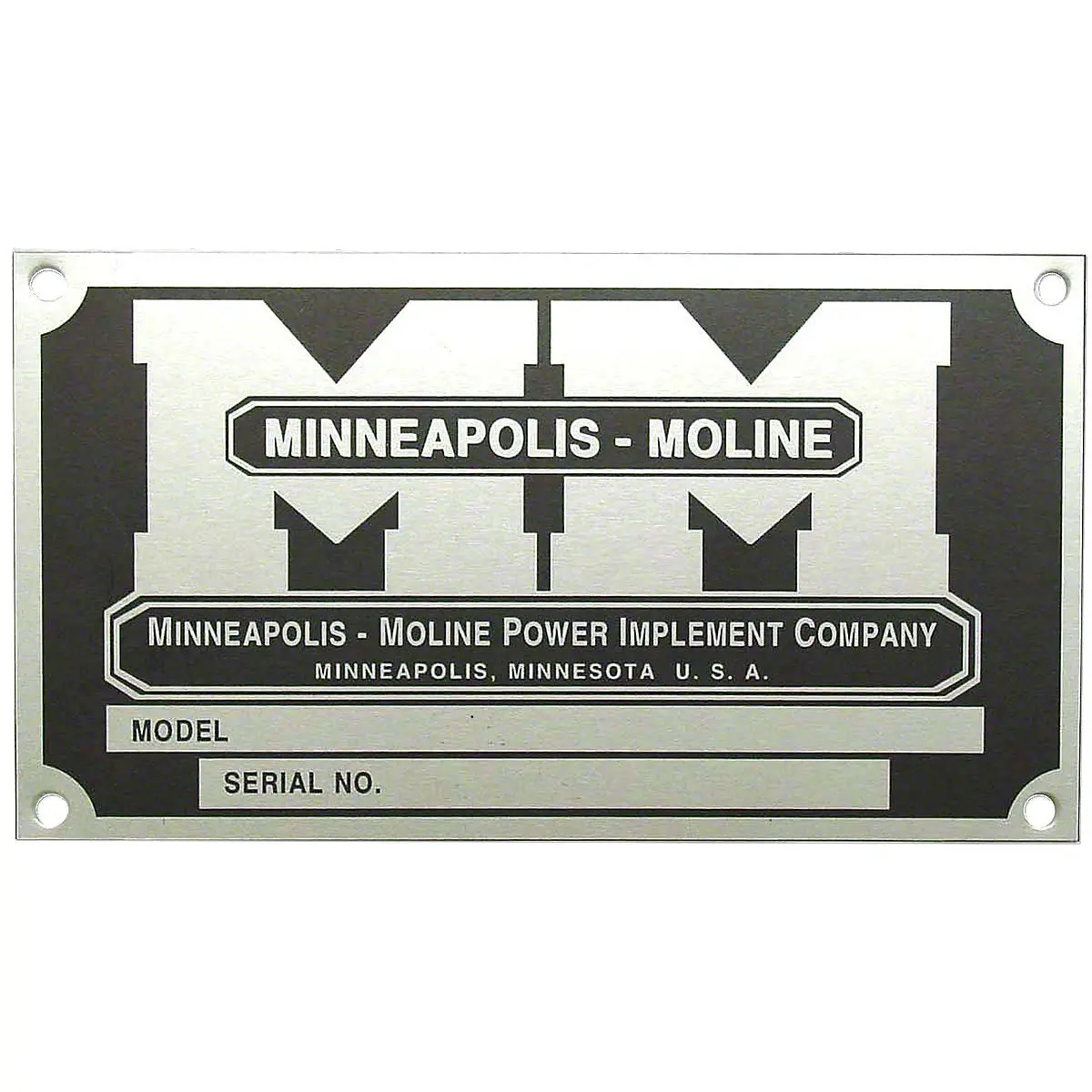 Serial Number Tag W/ Rivets (4 Rivet Holes) Fits Minneapolis Moline 1