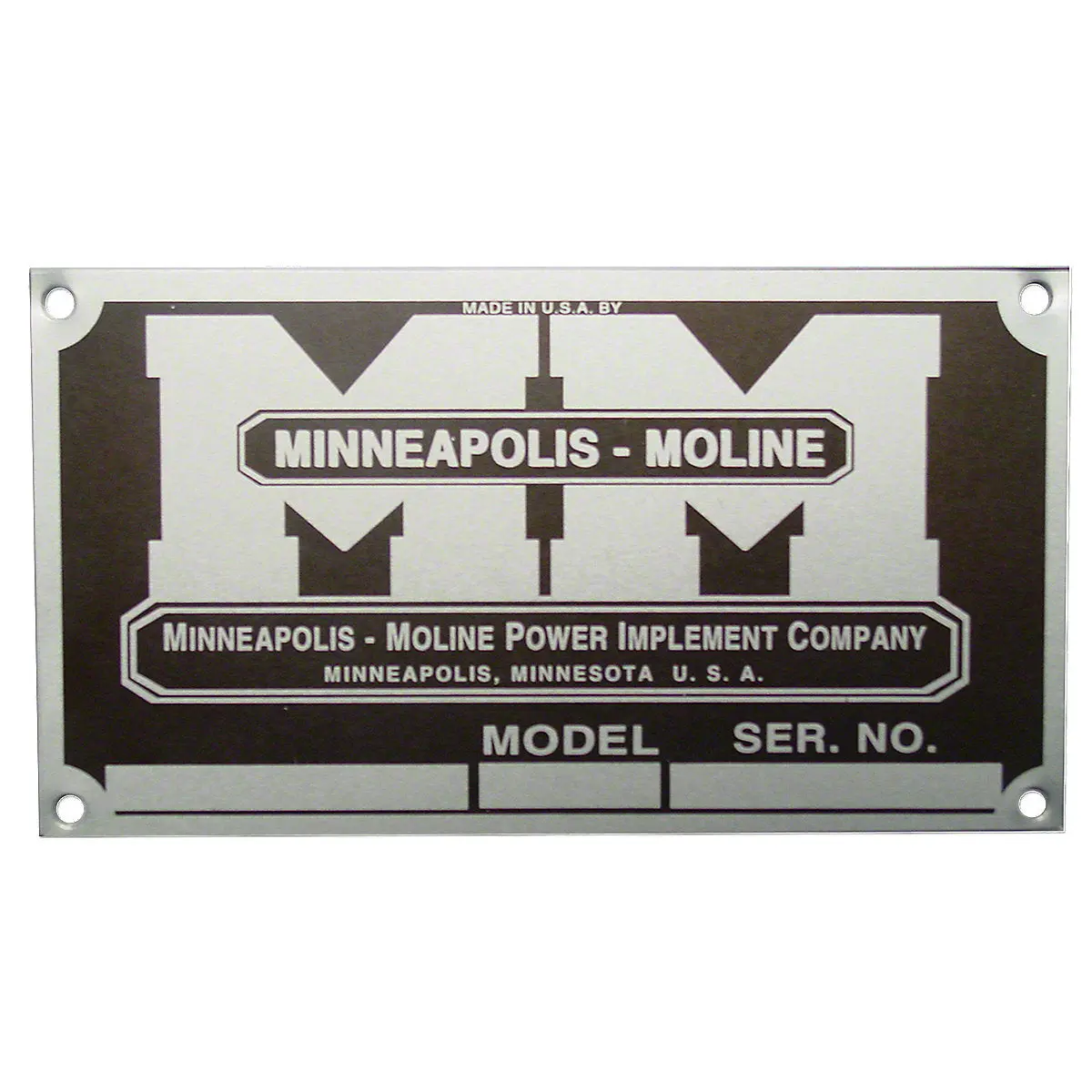 Serial Number Tag W/ Rivets (4 Rivet Holes) Fits Minneapolis Moline Tractor 1