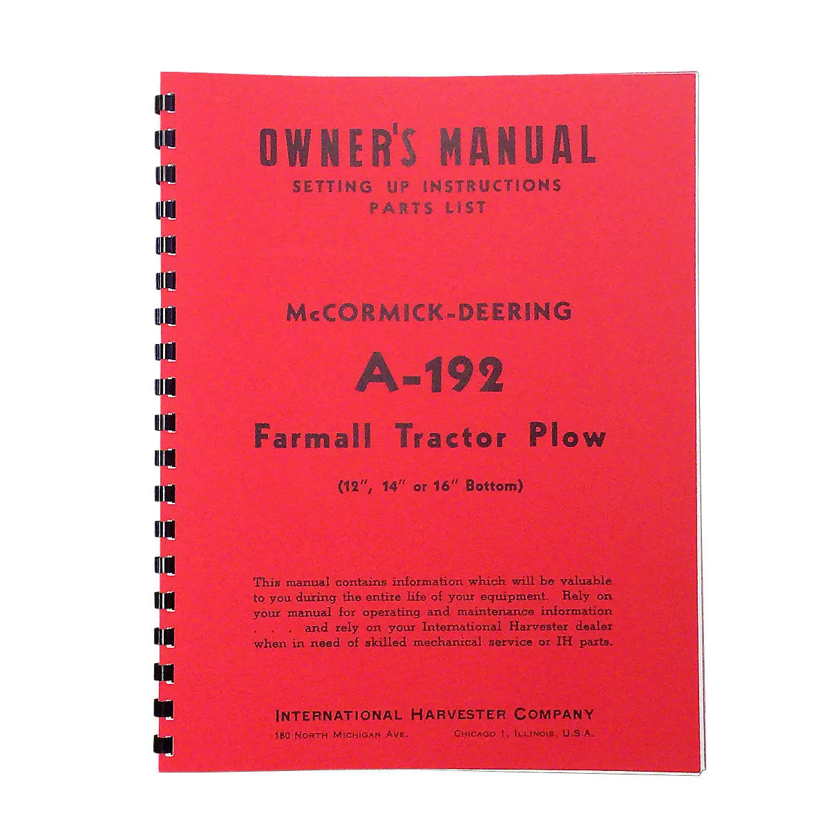Owners Manual For International A-192 Tractor Plow 1