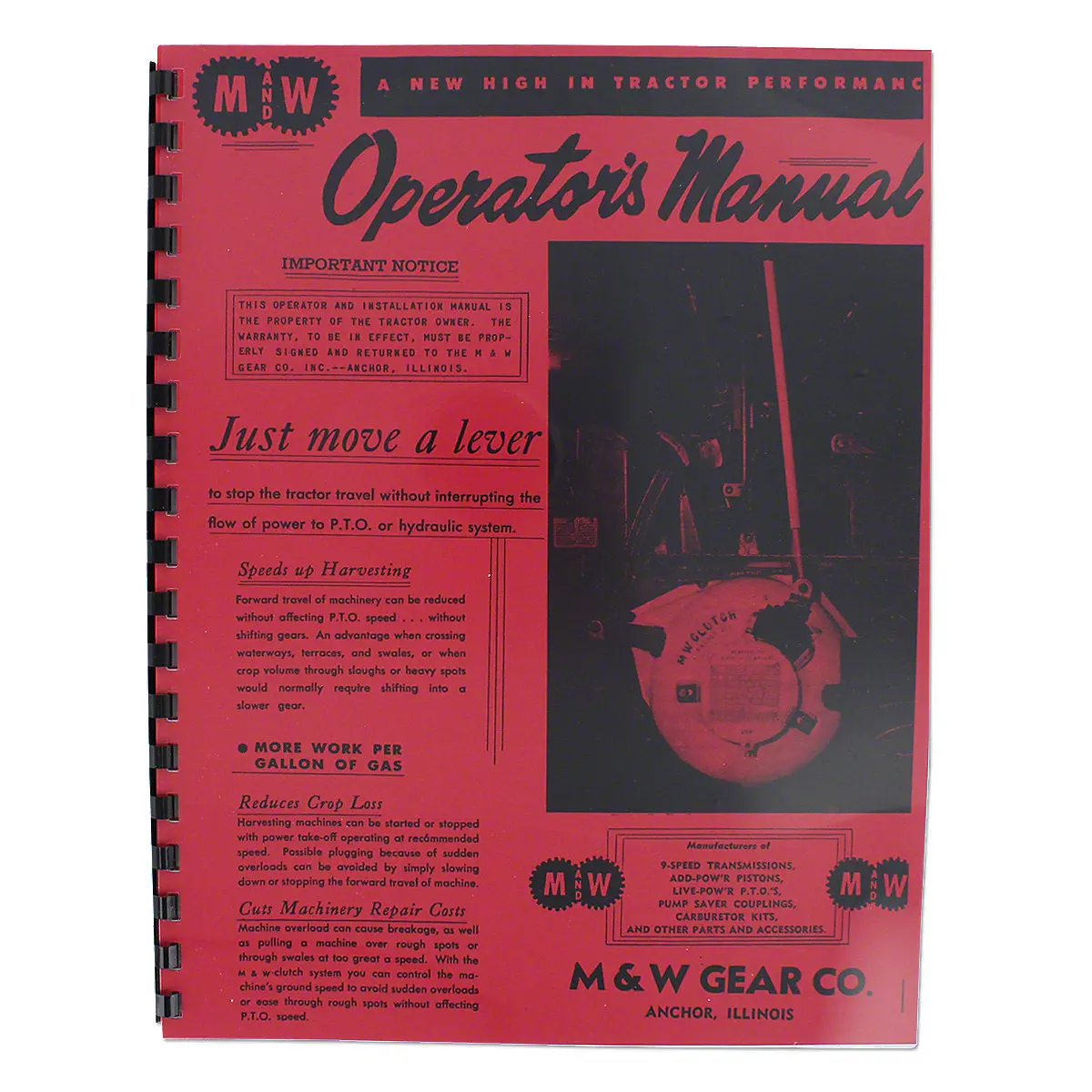 M&W Hand Clutch Operator & Parts Manual Reprint For International Tractor 1