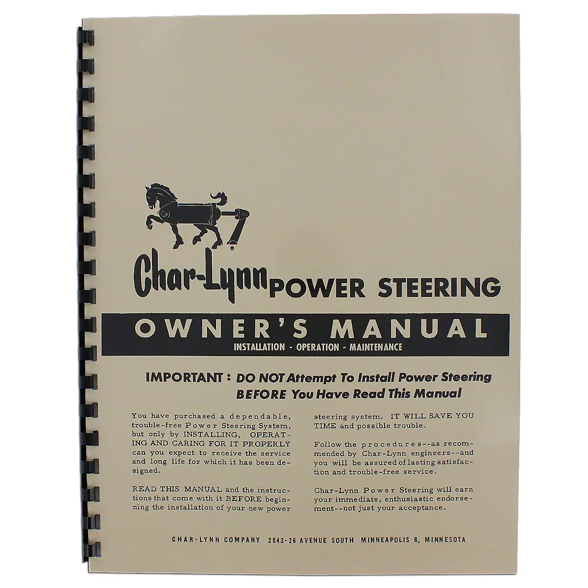 Char-Lynn Power Steering Owners Manual For John Deere Tractors 1