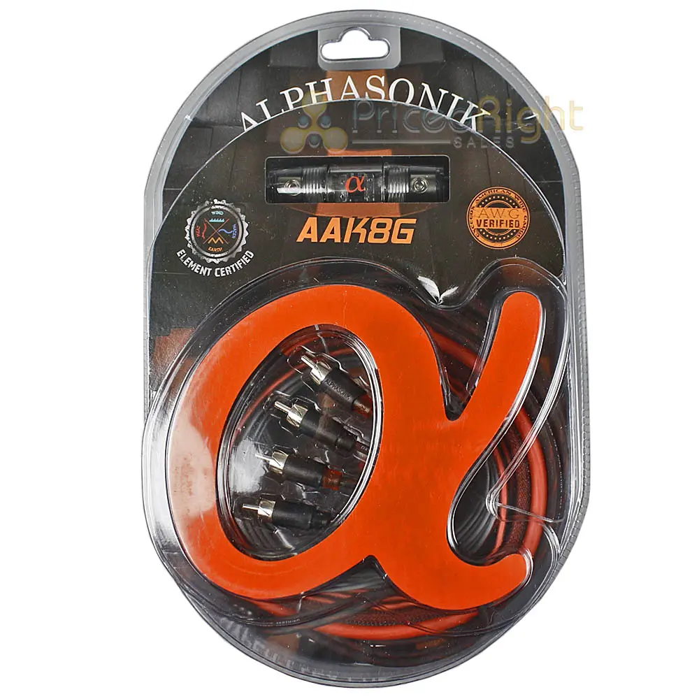 Alphasonik 8 Gauge Amplifier Wiring Kit Orange Power Wire Anl Fuse Style Aak8g 1