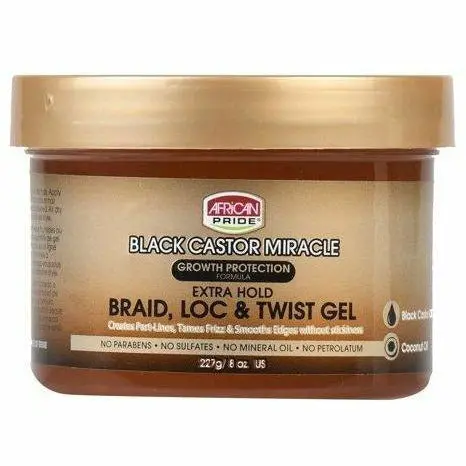 African Pride: Black Castor - Extra Hold Braid, Loc, Twist Gel 8Oz 1