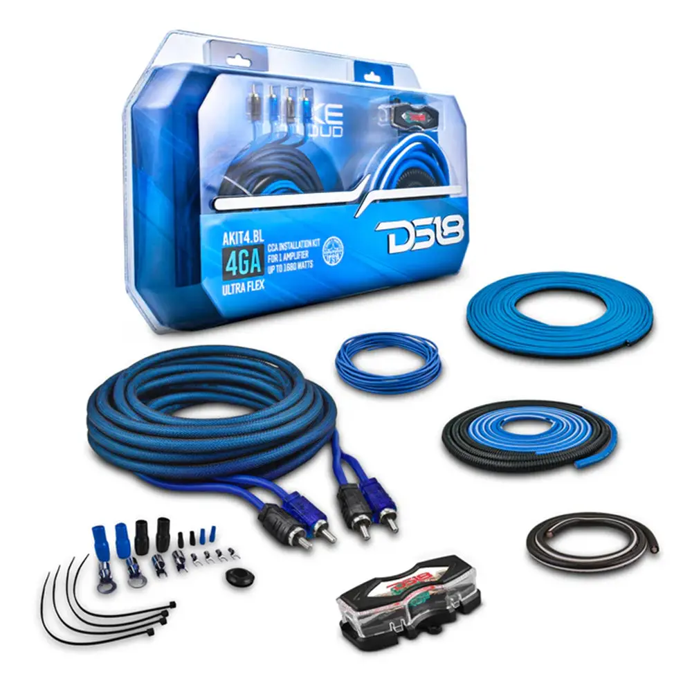 Ds18 Amplifier Wiring Installation Kit Blue Cca 4 Gauge Kit Blue 1680W Akit4.Bl 1