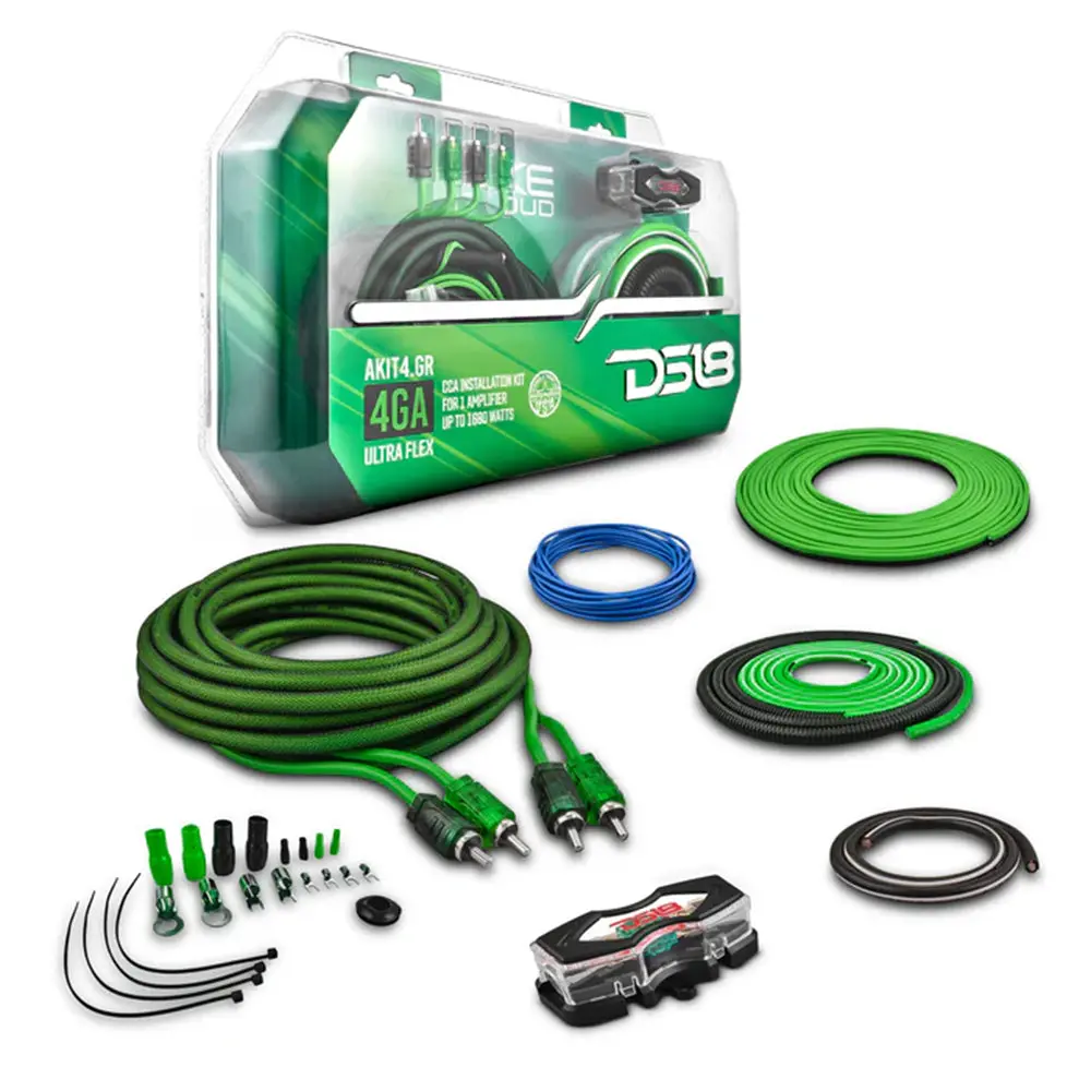 Ds18 Amp Wiring Kit Installation Green Cca 4 Gauge 1680W Akit4.Gr 1
