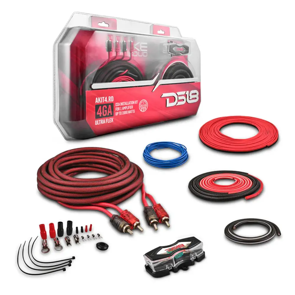 Ds18 4 Gauge Amplifier Wiring Kit Installation Red Cca 4 Gauge 1680W Akit4.Rd 1