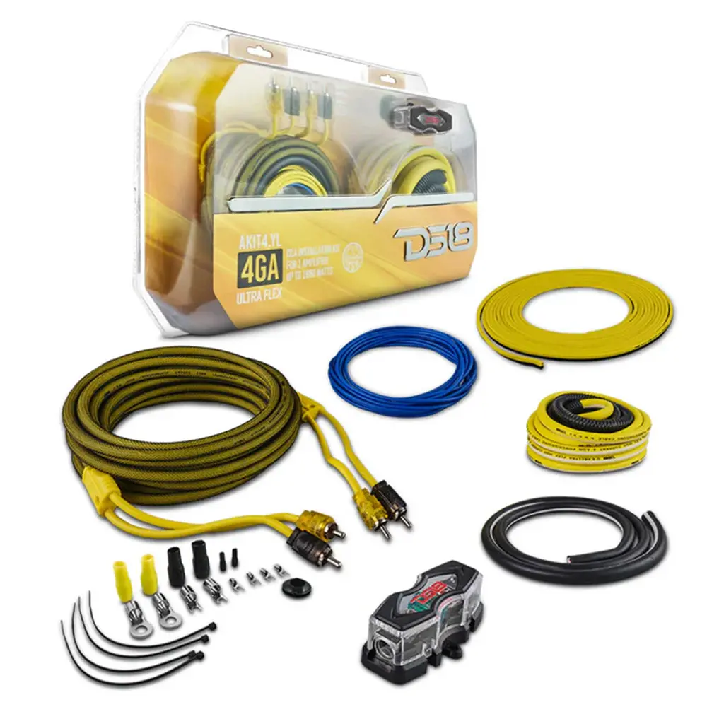 Ds18 Amplifier Wiring Installation Kit Yellow Cca 4 Gauge 1680W Akit4.Yl 1