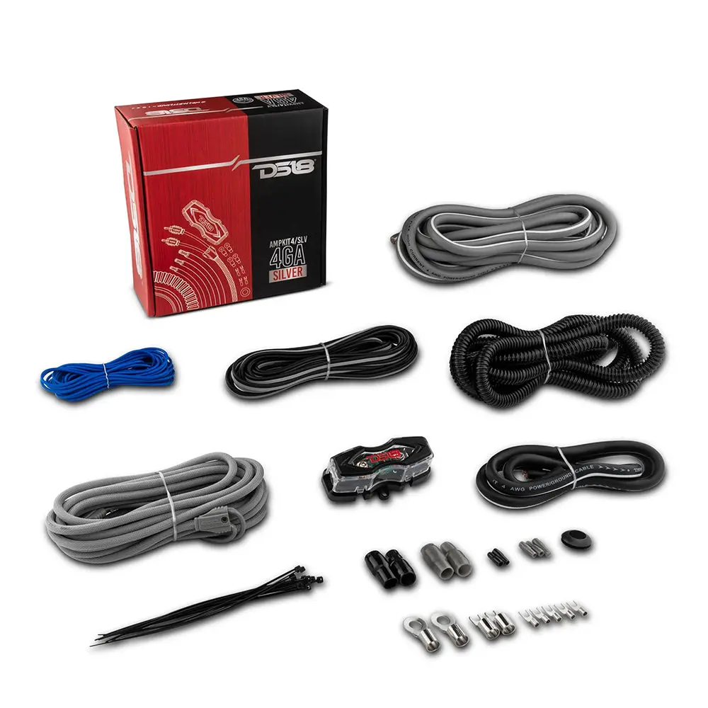 Ds18 4 Gauge Amp Kit Wiring Amplifier Complete Install Cables Ampkit4/Slv Cca 1