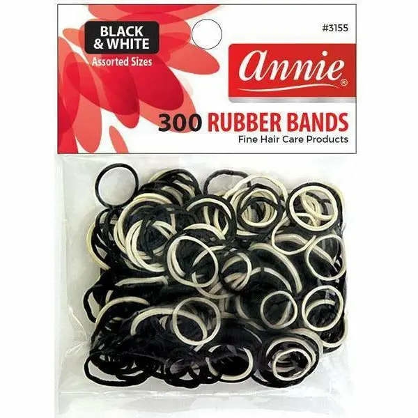 Annie: 300 Black & White Rubber Bands #3155 1