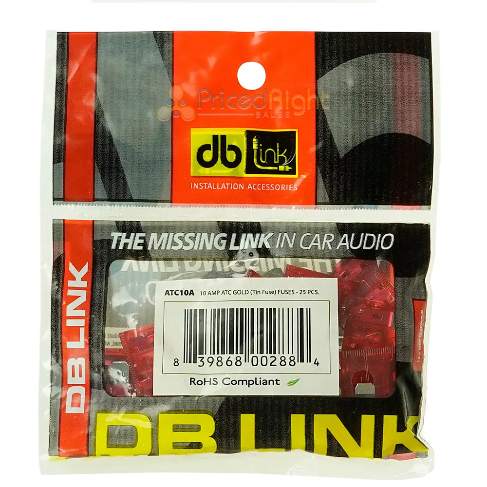 Db Link 10 Amp Atm Mini Fuse, 25-Pack Of Fuses Great For Car/Marine Audio Atc10a 1