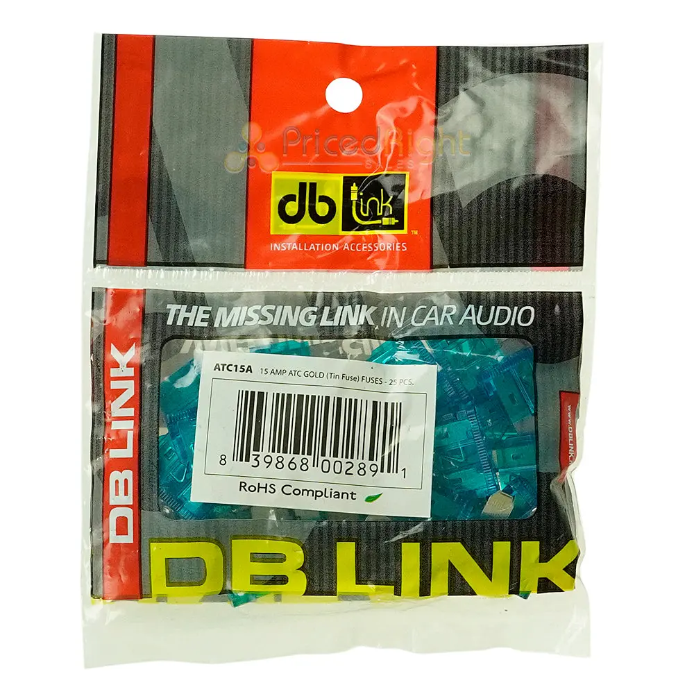 Db Link 15 Amp Atm Mini Fuse, 25-Pack Of Fuses Great For Car/Marine Audio Atc15a 1