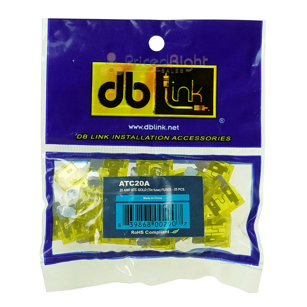 Db Link 20 Amp Atm Mini Fuse, 25-Pack Of Fuses Great For Car/Marine Audio Atc20a 1