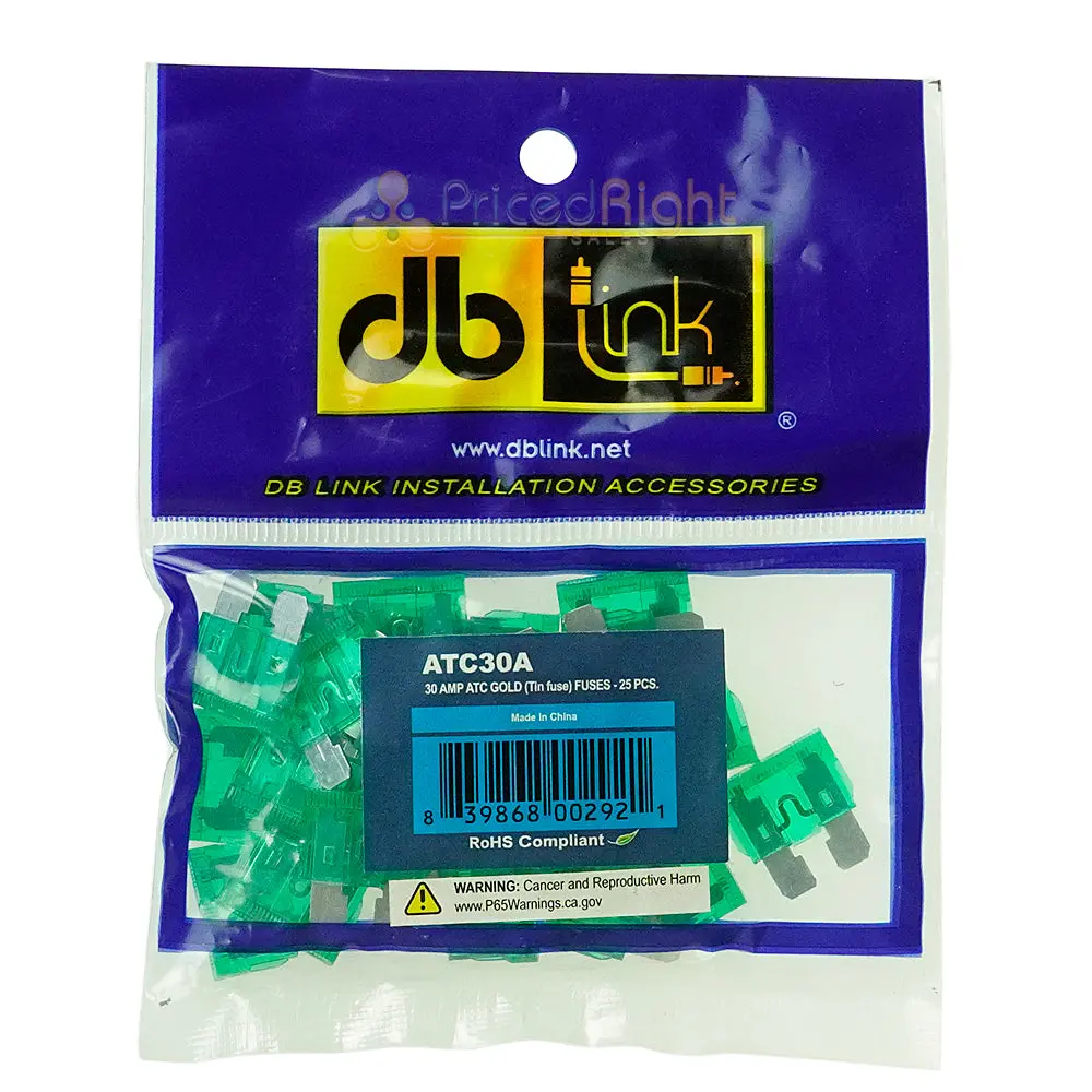 Db Link 30 Amp Atm Mini Fuse, 25-Pack Of Fuses Great For Car/Marine Audio Atc30a 1