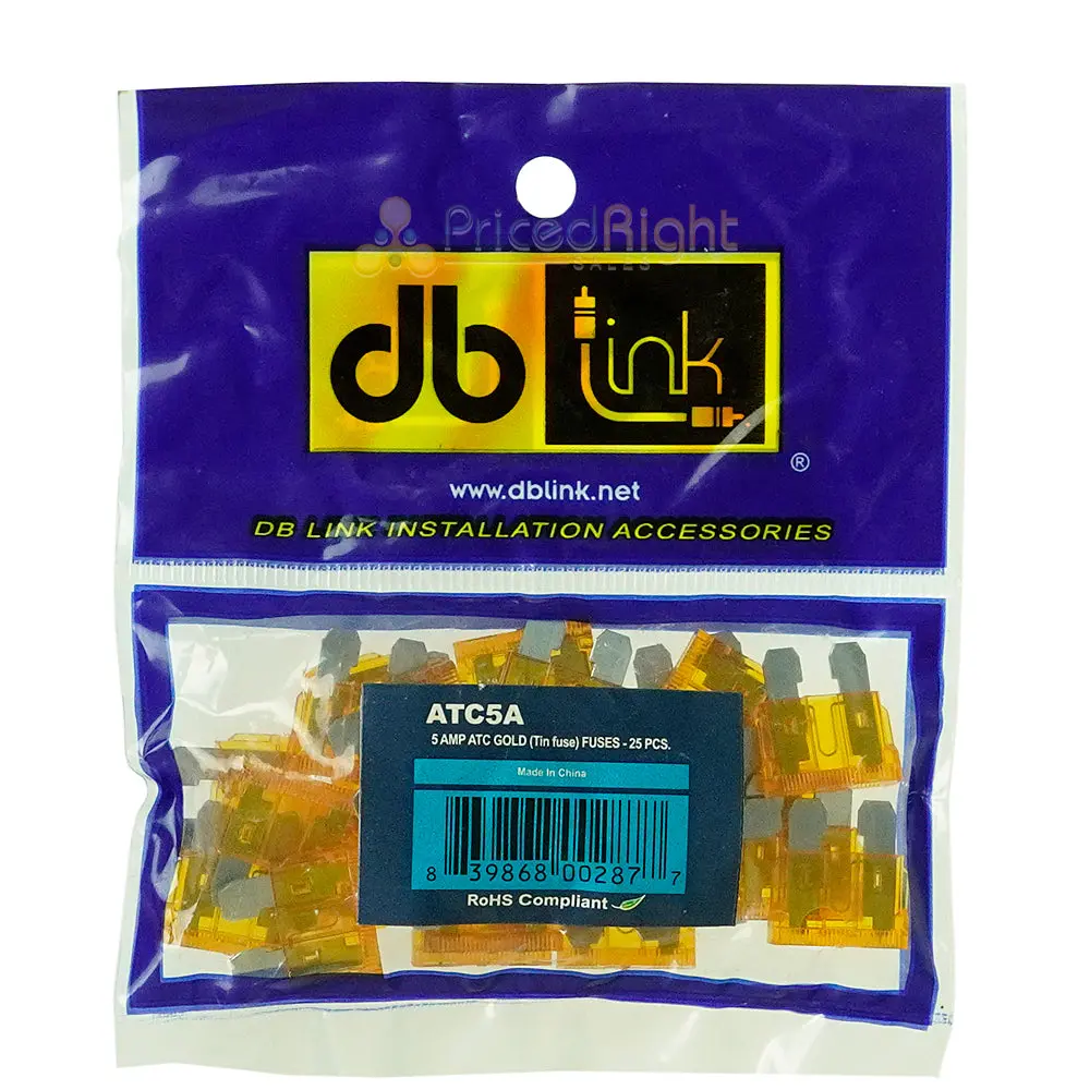 Db Link 5 Amp Atm Mini Fuse, 25-Pack Of Fuses Great For Car/Marine Audio Atc5a 1
